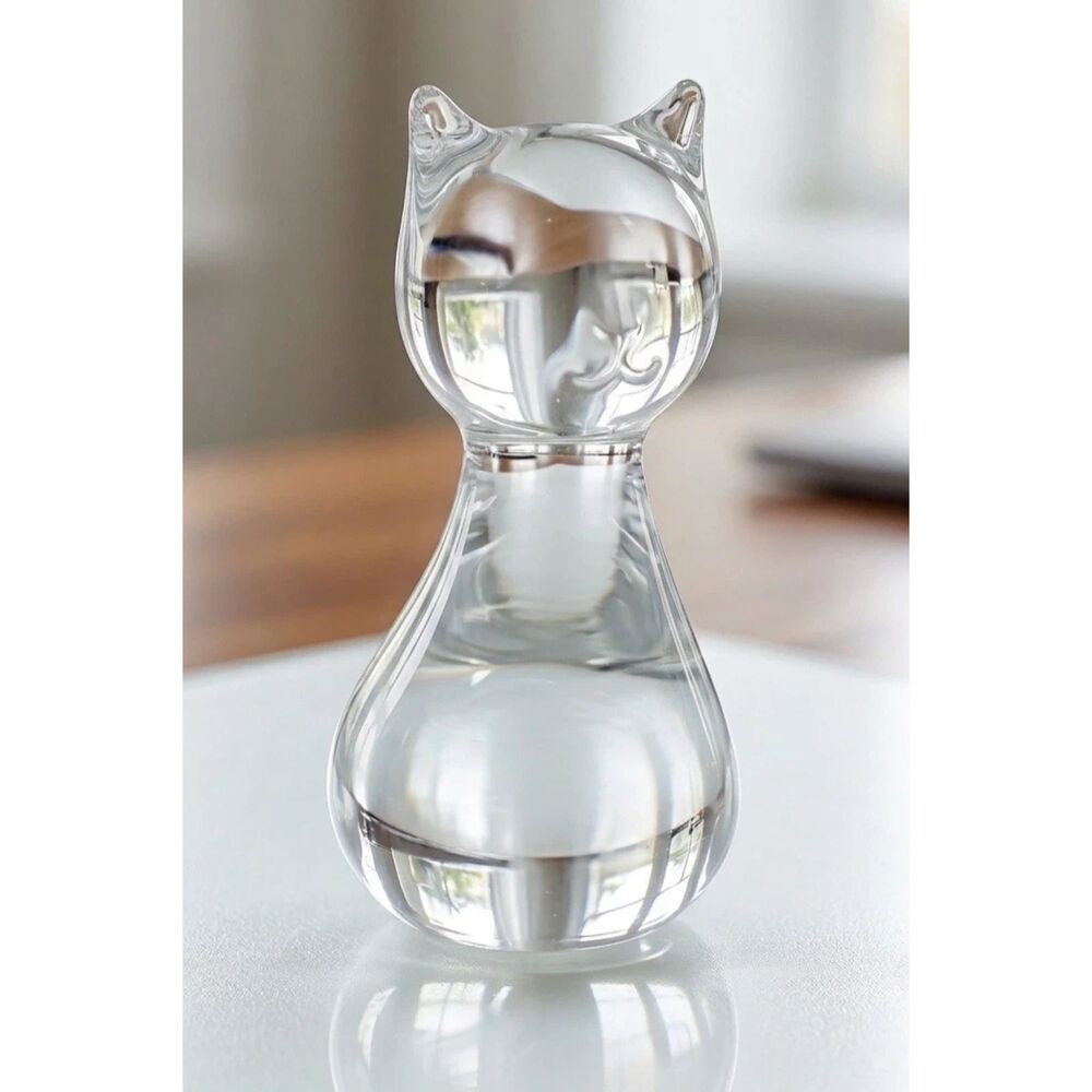 Clear Art Bubble Glass Paperweight Cat Figurine Figure Vintage 3.5”H x 2.5”W